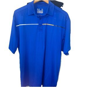 Under Armour Mens Shirt Coldblack Polo XLarge Blue LOGO Loose Heatgear Golf